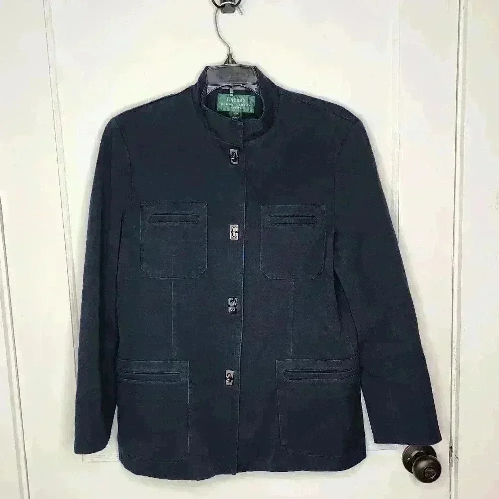 Lauren Ralph Lauren Navy Blue Military Jacket Sz 12P Metal Clasp Toggle Closure